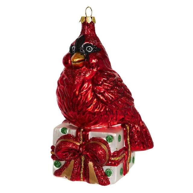 Ёлочная игрушка Птица красный кардинал с подарком Holiday Classics