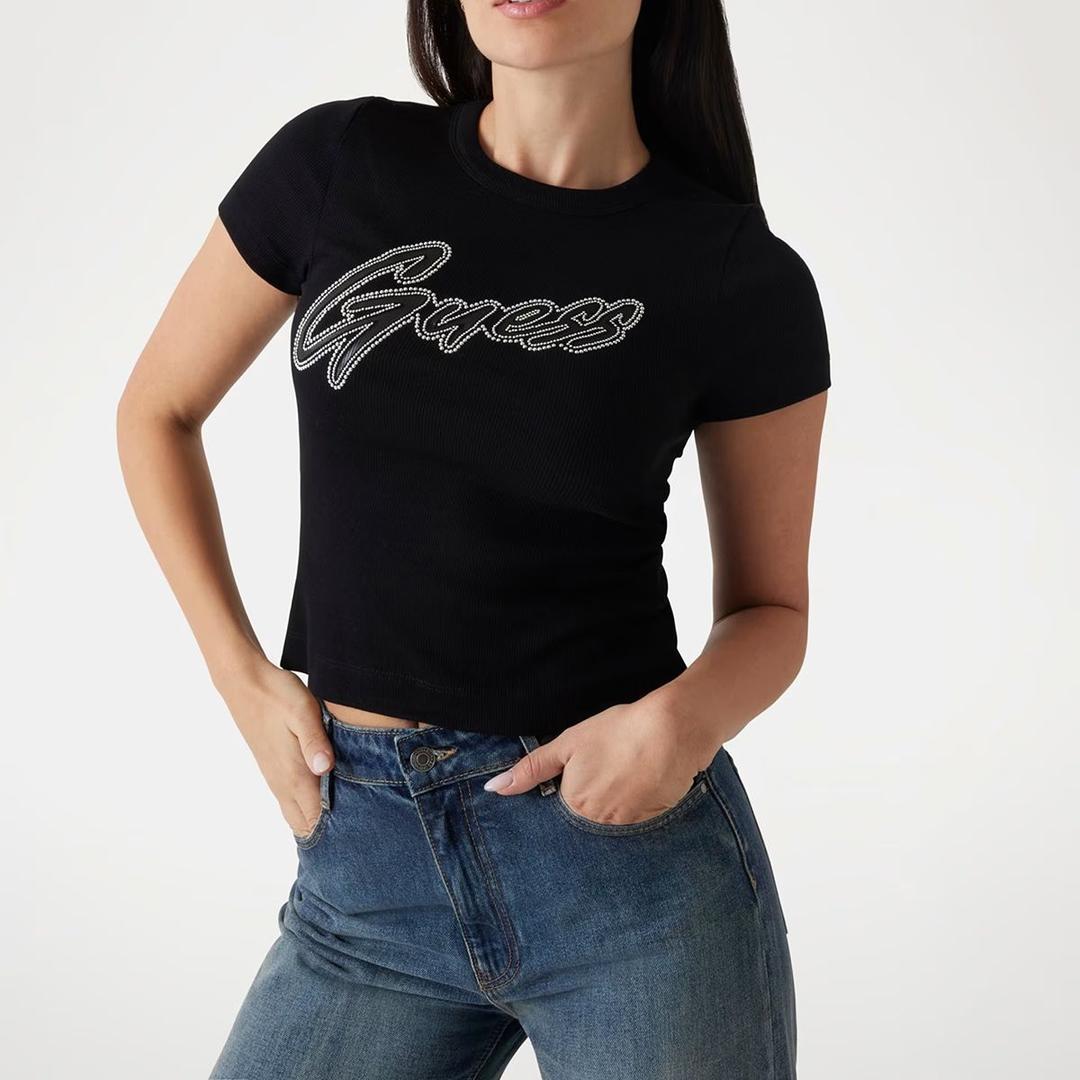 Женская футболка с логотипом на груди Guess  | Фото 2