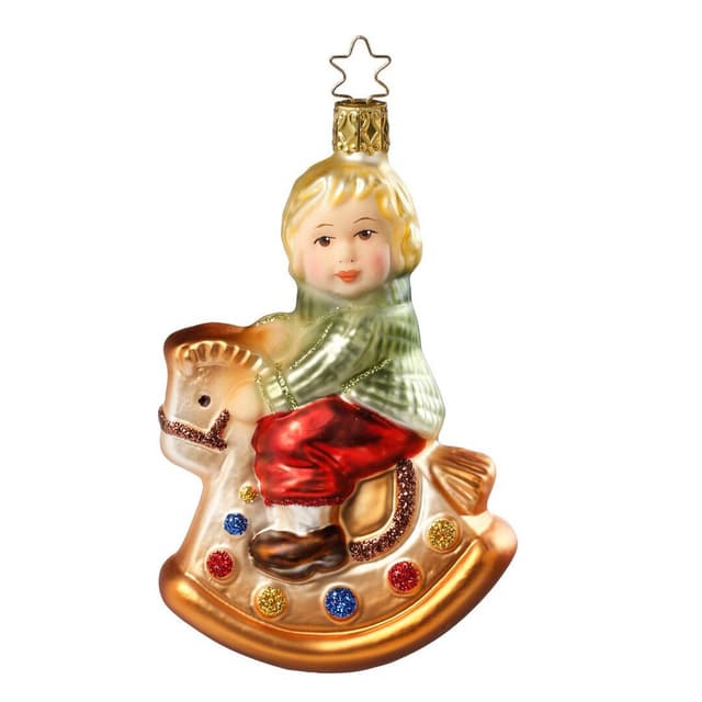 Ёлочная игрушка Мальчик на лошадке, Inge Glas, красный/зелёный/золотой