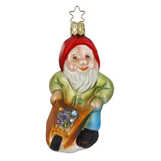 Ёлочная игрушка Гном с тележкой, Inge Glas, 11 см